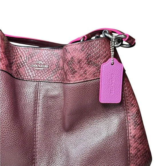 Coach Lexy Colorblock Pebble Leather & Genuine Snakeskin Shoulder Bag Burgundy - Picture 4 of 16